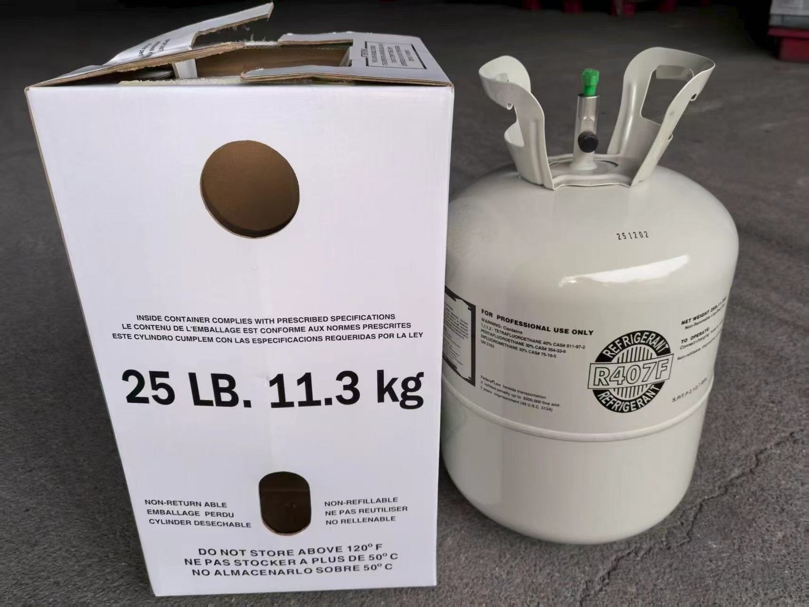 R407F Refrigerant 25 lb Cylinder with Packaging