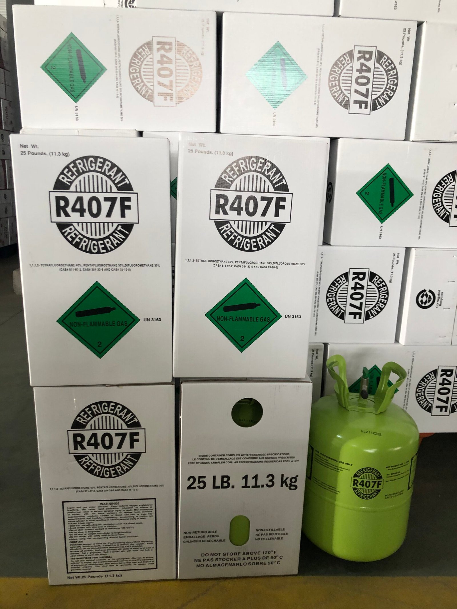R407F Refrigerant 25 lb Cylinders and Packaging