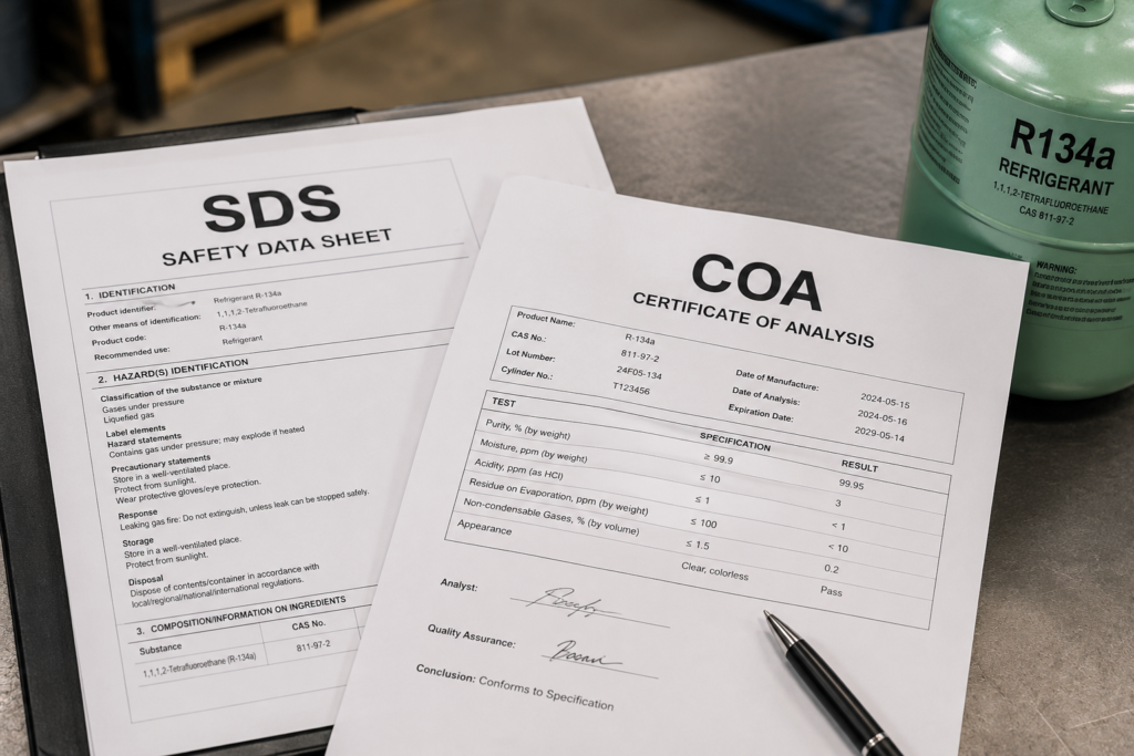 Refrigerant SDS and COA documents for HVAC/R buyers