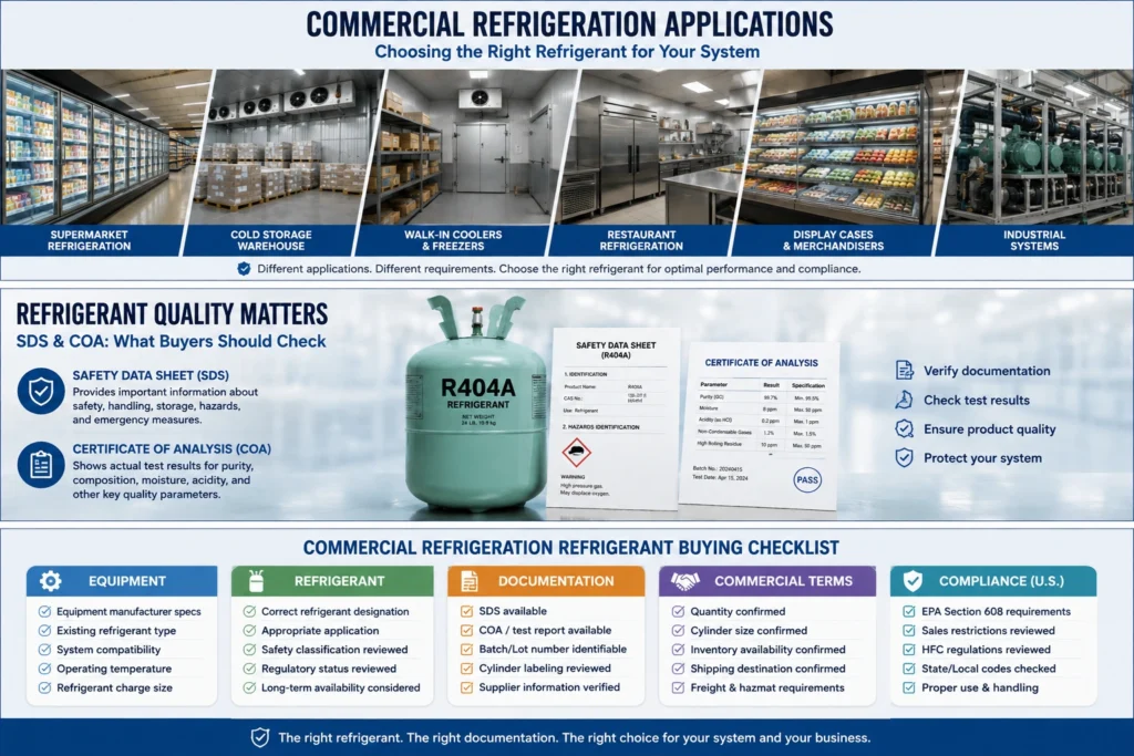 refrigerant SDS and COA documentation for commercial refrigeration buyers