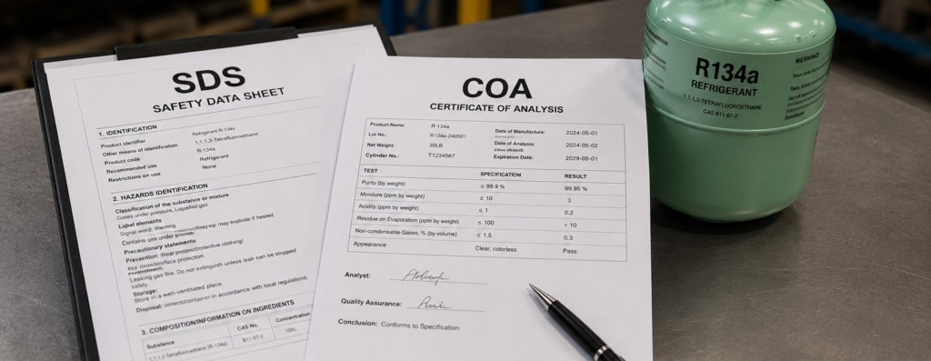 Refrigerant SDS and COA documents for HVAC/R buyers