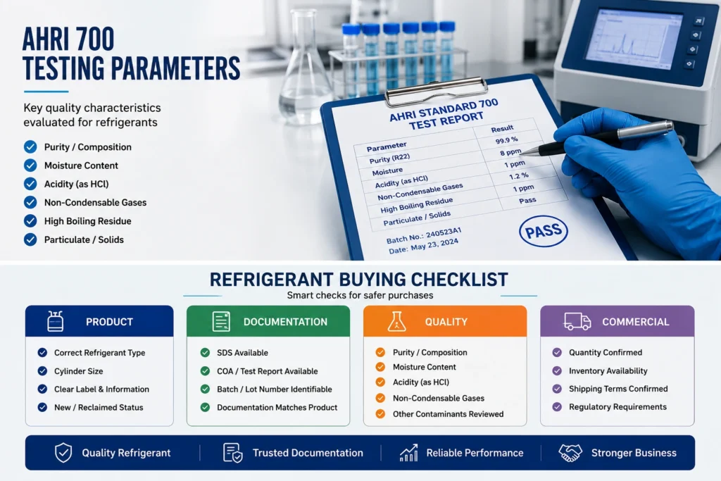 AHRI 700 refrigerant testing parameters and quality checklist